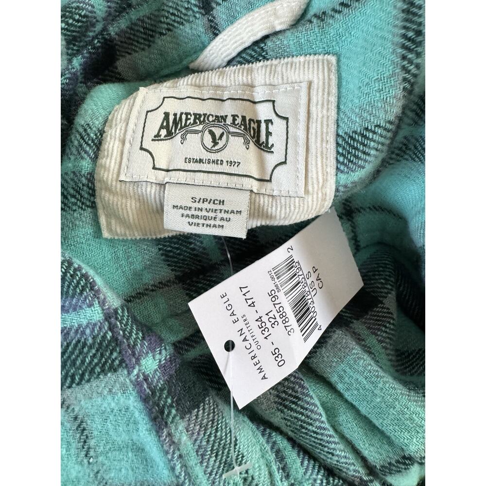 NWT American Eagle Green Plaid Button Front Cropped Flannel Top Women’s Small - Picture 4 of 5